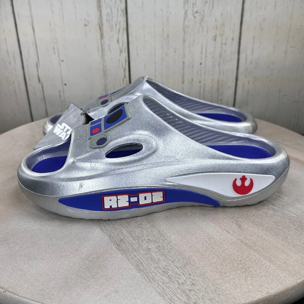 Disney Star Wars R2-D2 Mens Silver Novelty Sport Slides Sandals Size 9 New